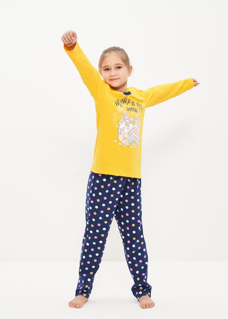 Пижама для девочек (Размер 98-104 Цвет желтый,синий)
