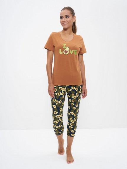 Пижама с бриджами (Размер 54 Цвет коричневый,авокадо)