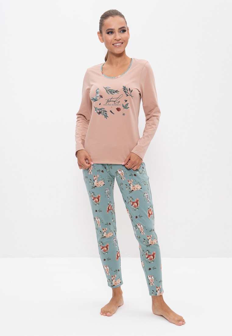 Пижама с брюками (Размер 50 Цвет бежевый,ботаника)