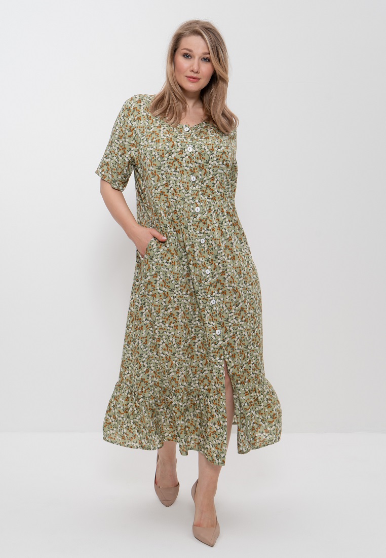Платье  (Размер 62 Цвет оливковый,мелкие цветы)
