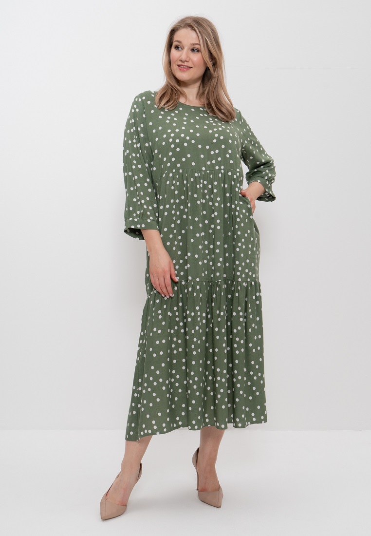 Платье  (Размер 62 Цвет оливковый,горошек)