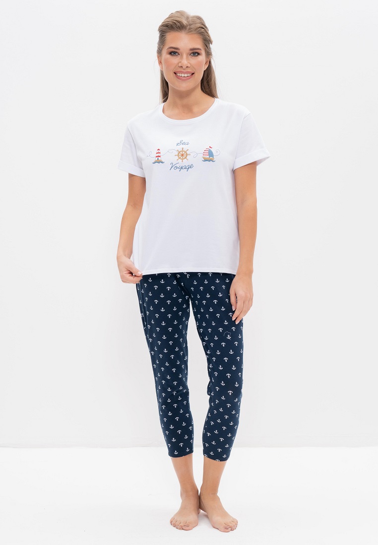 Пижама с бриджами (Размер 54 Цвет белый,якоря)