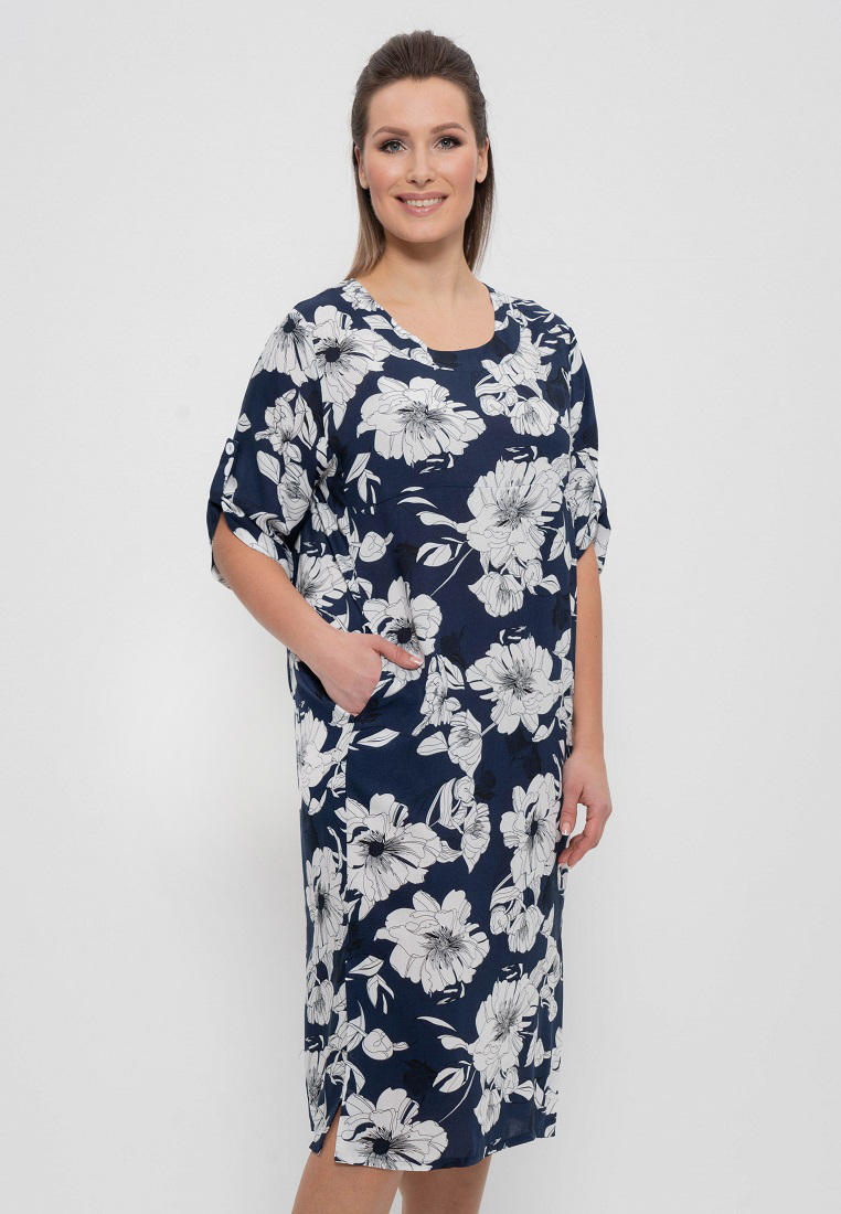 Платье  (Размер 52 Цвет синий с цветами)