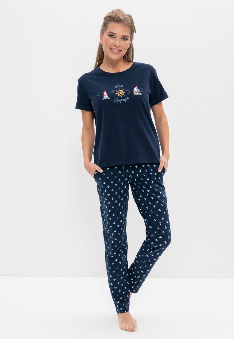 Пижама с брюками (Размер 46 Цвет синий,якоря)