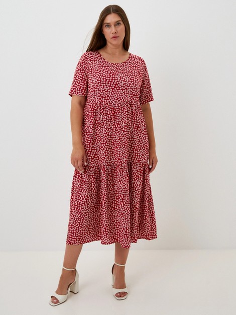 Платье  (Размер 60 Цвет красный,лютики)