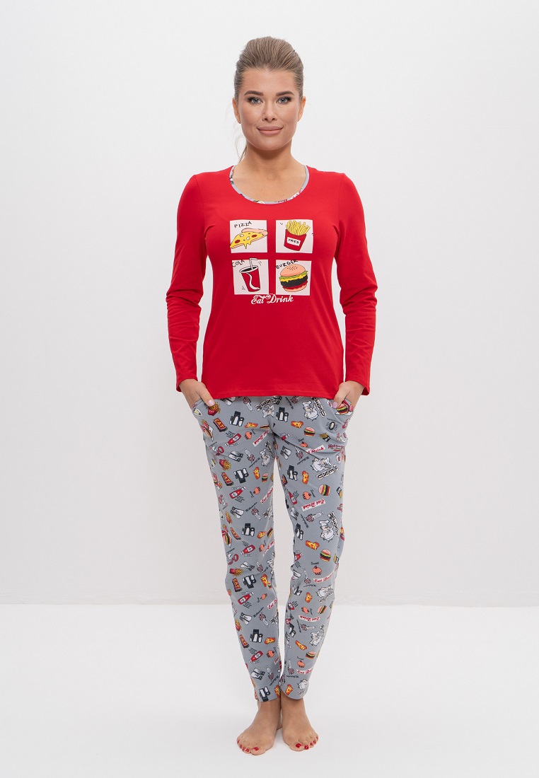 Пижама с брюками (Размер 54 Цвет серый,красный)