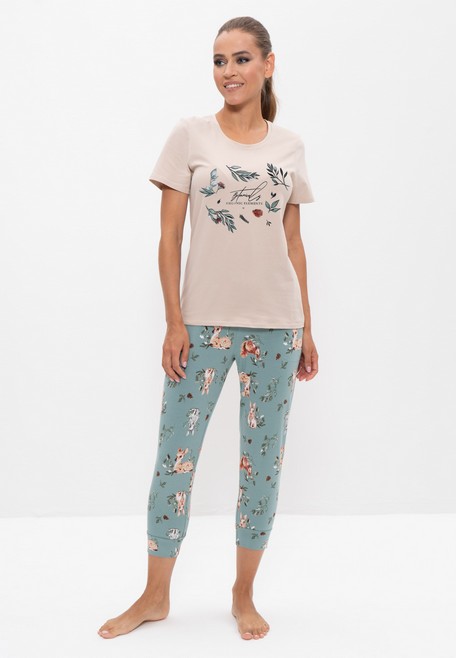 Пижама с бриджами (Размер 54 Цвет бежевый,ботаника)