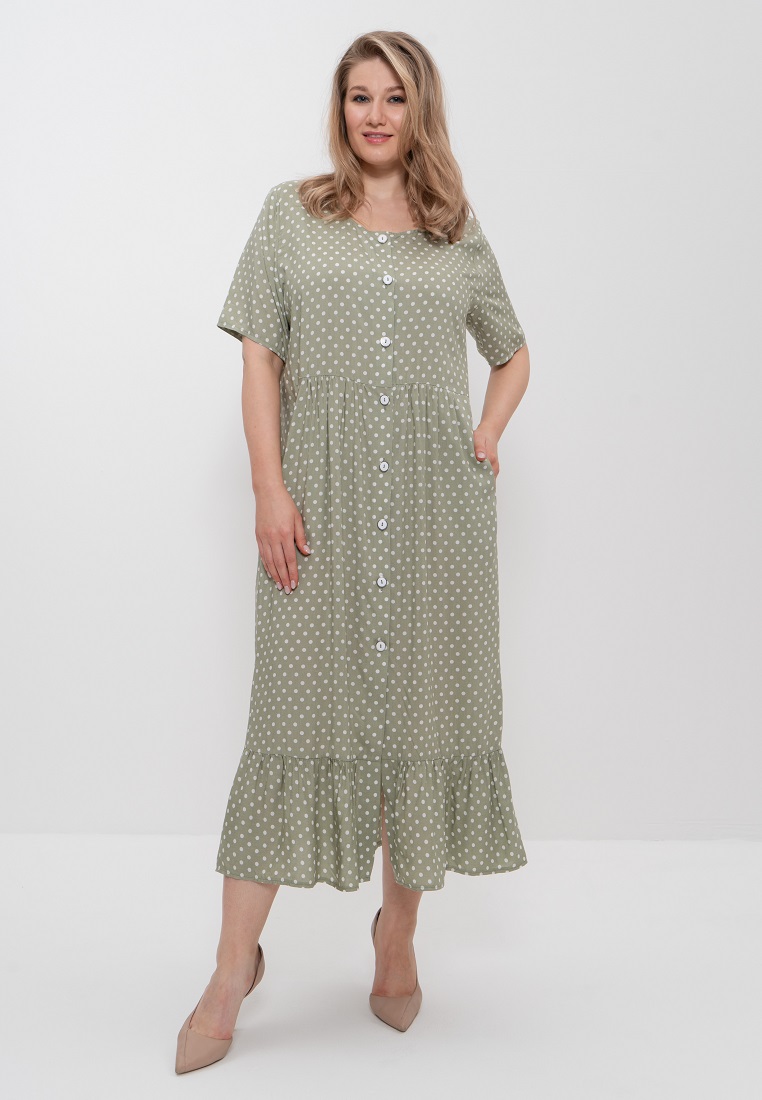 Платье  (Размер 60 Цвет оливковый,горох)