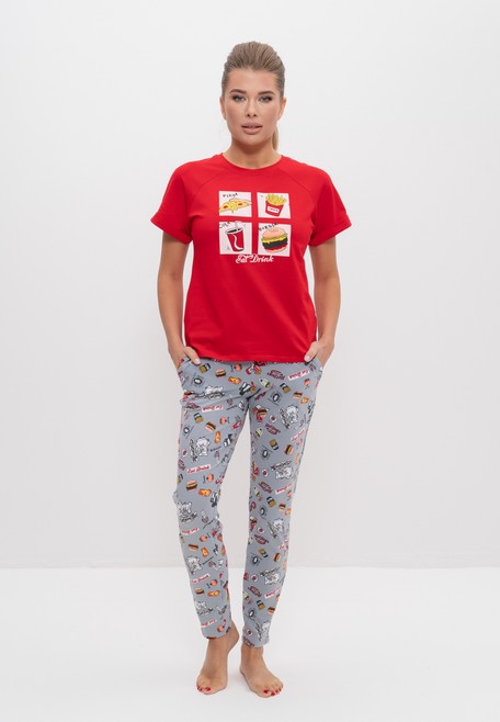 Пижама с брюками (Размер 52 Цвет серый,красный)